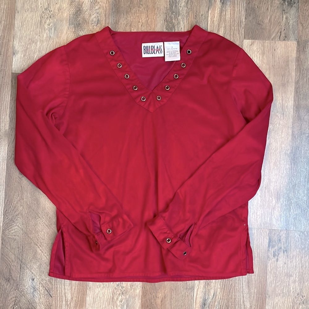 Vtg BILL Blass Burgundy Suede tie up neckline Top